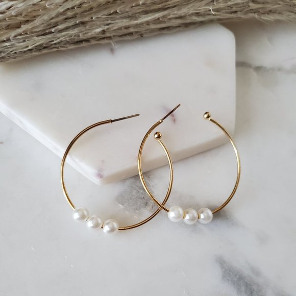 Jewelry - 5 for $25 Gold Color Pearl Decorated Hoop Earrings